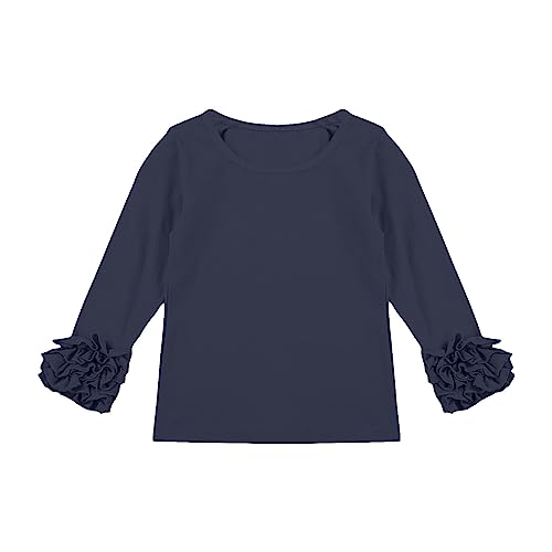 Baby Girls Cotton T-Shirt Long Sleeve with Ruffles Trim Toddler Comfort Soft Basic Crewneck Plain Tee Tops Fall