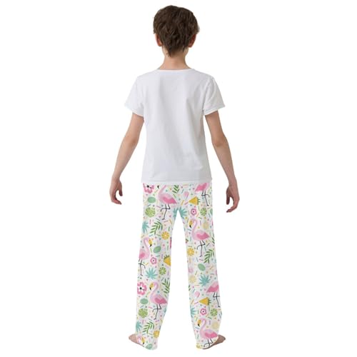 Flamingo Palm Leaf Fruits Boys Long Pants Soft Trousers Elastic Waist Kids Lounge Bottoms with Pockets S-XL3