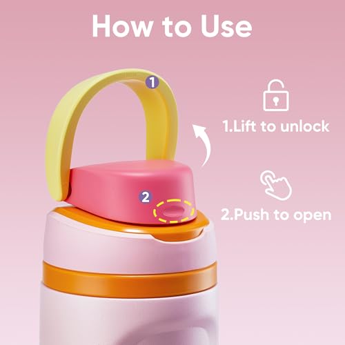 Image of Fijinhom 24 oz Insulated Water Bottle,Stainless Steel Sports Water Bottle with Straw, Double Wall Vacuum Leak Proof, Cold for 24 Hours, BPA Free for Travel, Sport, Outdoor, Pink