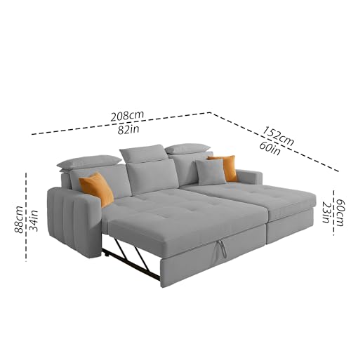 Image of Casaliving Gagnon RHS 4 Seater L Shape Corner Sofa Cum Bed for Living Room (Grey Fabric) Premium Fabric Sofa