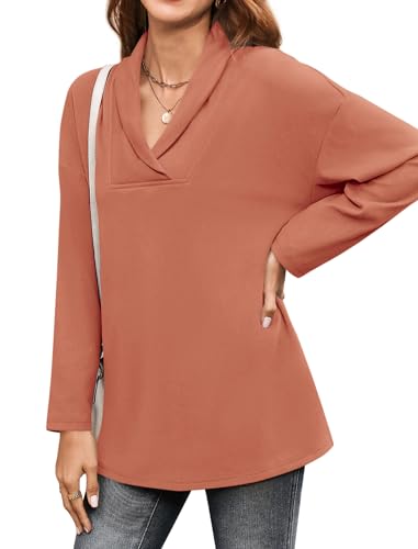 Image of Women's Long Sleeve Tops Fall Shawl Neck Tunic Tops for Leggings Casual Blouse Sweatshirt