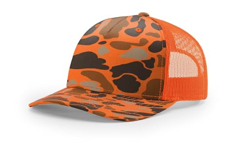 Joes USA | Richardson 112 Trucker Hat - 5 Panel Premium Adjustable Hats for Men-OSFM-Blaze Duck Camo/Blaze Orange