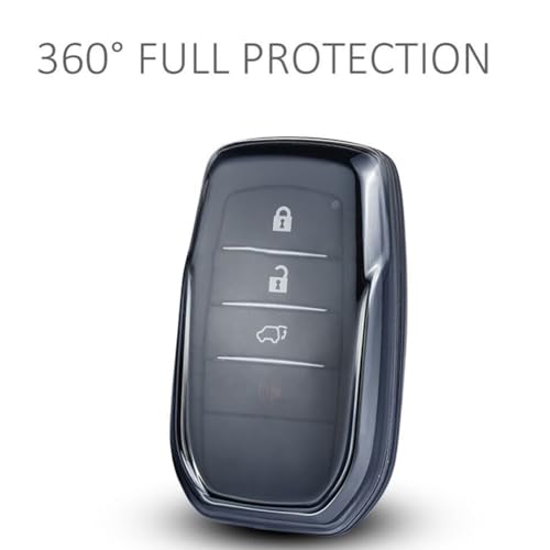JVCV® Soft TPU Transparent Cover Compatible with Toyota Fortuner, Hilux, Innova Crysta, Fortuner Legender, Innova HyCross, Land Cruiser 2B/3B Smart Key (Transparent Black).