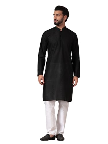 Image of Men's Solid Regular Fit Ethnic Wear White Kurta Pajama Set with Front Pocket