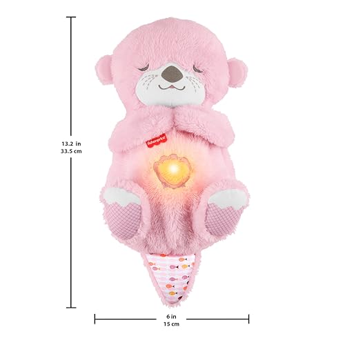 Fisher-Price Baby-Spielzeug Schlummer-Otter, tragbare Pinke Plüsch-Spieluhr mit Atembewegungen und Lichtern für Neugeborene ab einem Alter von 0 Monaten, JLJ33 6