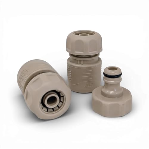 LIVLIG Set Conector de Manguera de Jardín 1/2 Pulgada, Racor Antideslizante Goma para Manguera 1/2', Conector & Acoplador Manguera, Adaptador Grifo, Sandy Stone