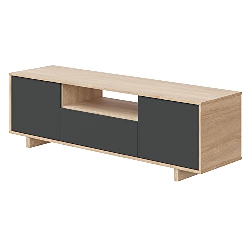 Modulo-TV-Mueble-de-Salon-Juego-de-Muebles-Modelo-Zaira-Acabado-en-Roble-Canadian-y-Gris-Antracita-Medidas-150-cm-Ancho-x-46-cm-Alto-41-cm-Fondo