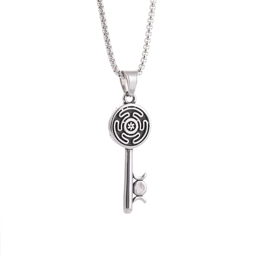 YWMAN Hecate Key Necklace, Stainless Steel Hekate Wheel Pendant, Tripple Moon Goddess Jewelry Gift for Women Men