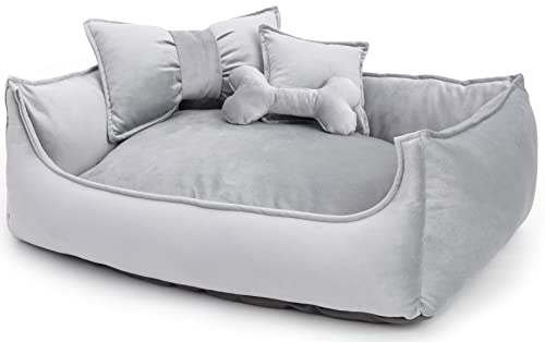 NELKE Lussuosa cuccia per cani di piccola taglia e mobili per cani colore grigio in stile scandynavian divano per cani con cuscino per cani morbido cuscino per cani