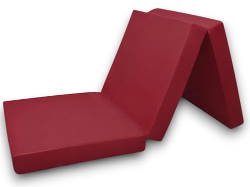 Image of ATOOTFUSION Maroon Colored 3 Fold Tri Folding Medium Hard EPE Foam 2 Inch Thickness Floor Light Weight Foldable Movable Cot Mattress, Bed Mattress for Travel, Picnic, Yoga Mat (72X35X2 Inches)
