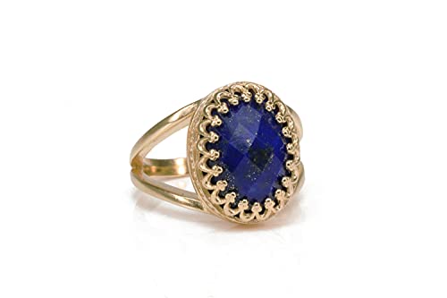 Bague or rose 14k et lapis lazuli véritable de forme ovale