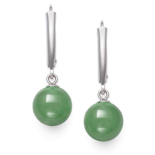 Belacqua Natural Green Jade Round Drop Dangle Earrings in Sterling Silver, Closure - Leverback, Dainty Fashion Jewelry for Women, Gift Box Included