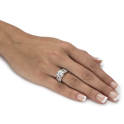 PalmBeach Platinum-plated Sterling Silver Round Cubic Zirconia Jacket Bridal Ring Set Sizes 6-103