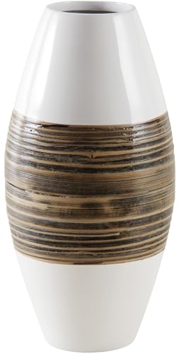 AUBRY GASPARD - Vase Bambou Laqué Naturel Blanc - Ø 20 cm x H 40 cm - Ouverture Ø 9 cm - Idéal Fleurs Séchées - Design Élégant Moderne - Ne Contient...