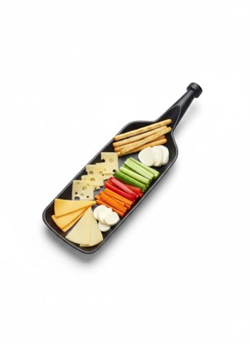Image of AEWIN Serving Bat Platter for Snacks & Starters | Premium Black Serving Tray with Handle | Stylish Serving Plate for Appetizers, Finger Foods, Desserts & Party Serving | Restaurant & Home Use Black