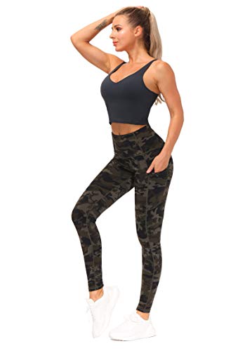Image of THE GYM PEOPLE Thick High Waist Yoga Pants with Pockets, Tummy Control Workout Running Yoga Leggings for Women