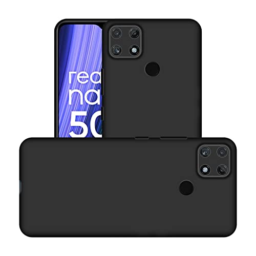 Image of Case Creation Liquid TPU Silicone Cover for Realme Narzo 50a Soft Case,Anti-Dirty Slim Case Frosted Matte Cute Candy TPU Raised Bezel (Splash of Color) Back Case Cover for Realme Narzo 50a -Black