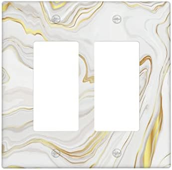 White Gold Marble Print 2 Gang Double Rocker Light Switch Plate Cover Wall Plates Decorative Electrical Outlet Covers for Decor Bathroom Kitchen Bedroom