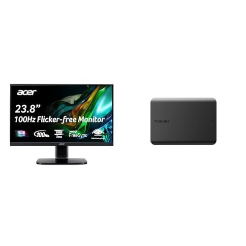 Image of Acer KC242Y Hbi 23.8 inch Full HD (1920 x 1080) Zero-Frame Gaming Office Monitor & Toshiba Canvio Basics 4TB Portable External Hard Drive USB 3.0, Black - HDTB540XK3CA