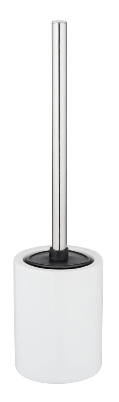 WENKO Laviano ceramic toilet brush set, white glossy, free-standing toilet brush holder with replaceable silicone slatted toilet brush head, non-stick effect for hygienic cleaning, Ø 9.7 x 39 cm