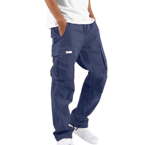 Cargo Trousers Men Elasticated Waist Combat Trouser Cotton Stretchy Drawstring Track Bottom Sweatpants Mens Tactical Pants Jogging Bottoms Hiking Walking Loungepants Outdoor Workwear
