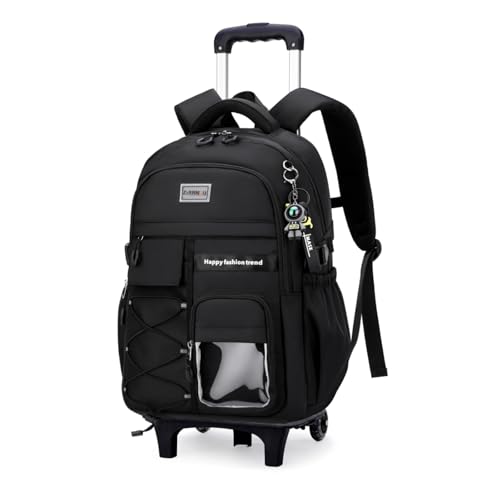 Mildame Mochila com rodas para crianças – Mochila com rodinhas para escola, bolsa de mão leve para meninos, 2 rodas pretas, 2 rodas
