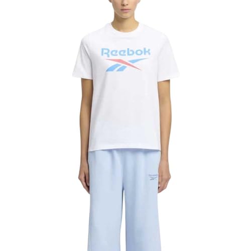Reebok Women's Identity Big Logo Tee T-Shirt, White/Coral/Blue, L