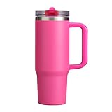 Muwnrol 30 oz Tumbler with Handle | Flip Straw Lid | Leakproof Design | Stainless Steel Insulated Cup | Double-Wall Vacuum Insulation for Hot & Cold (Hot Pink)