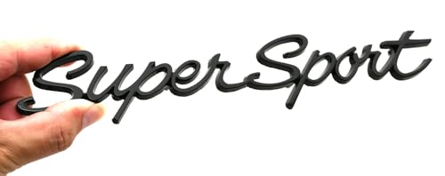 Image of 2Pcs Script Super Sport Emblems 3D Front Side Badge Nameplate Letter Compatible with Chevy Impala SS 1965 1966 (Glossy Black)