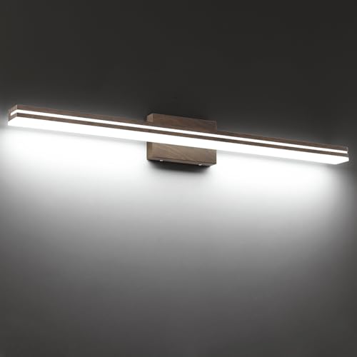 Image of SineRise 40-Inch LED Modern Bathroom Vanity Light Bar, Brown Modern Acrylic Bathroom Wall Lighting Fixtures Over Mirror (Cool White 6000K)