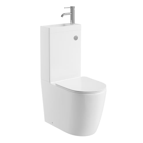 Go Bathrooms 2 in 1 Toilet & Sink Includes Chrome Tap with Waste Cistern Button & Soft Close Toilet Seat Two Piece Ceramic Rimless Toilet & Basin Space Saver