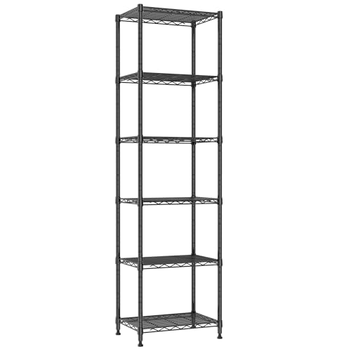 Image of REGILLER 6 Wire Shelving Steel Storage Rack Adjustable Unit Shelves for Laundry Bathroom Kitchen Pantry Closet (16.7L x 11.9W x 64H, Black)
