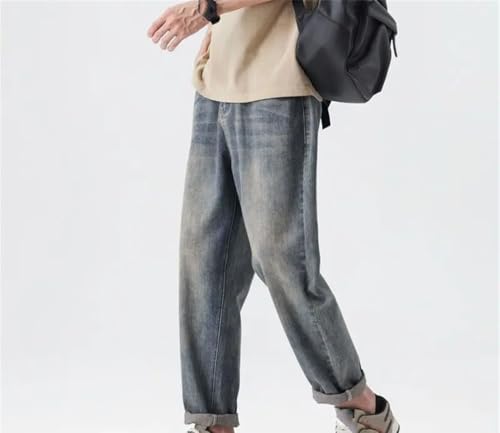 Men's Summer Lightweight Korean Loose Tapered Jeans Retro Vintage Water Wash Denim Trousers Streetwear3