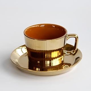 WDSOPK Taza De Café De Cerámica De 250 Ml, Juego De Taza Y Platillo para Té O Café Chapado En Oro, Taza De Espresso De Cerámica para Oficina, Color Blanco, Fácil De Limpiar Y Di（B）
