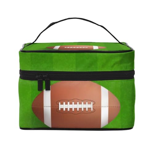 Beauty case organizer grande borsa da viaggio con stampa a nastro rosa con cerniera per donne e truccatori quadrata portatile Pallone da calcio verde Taglia unica