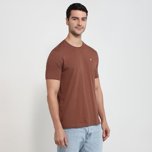 Image of Raymond Men Regular Fit Solid Pattern Pure Cotton Crew Neck Half Sleeve Casual T-Shirt