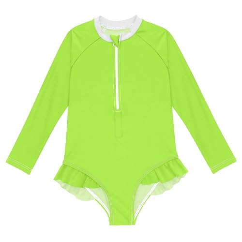 Plain Green Yellow Baby Girl Bathing Suit Long Sleeve UPF 50+ One Piece Toddler Swimsuit Size 4t