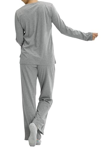 Image of No Nonsense Women's Long Sleeve Sleep Tee and Pajama Pant 2 Piece Sleepwear Set, Medium Grey Heather, Medium