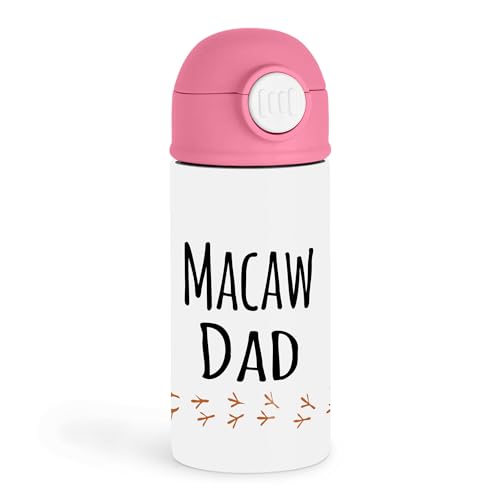 Sentimental Bird Owner 12oz Kids Pink Bottle – “Macaw Dad” – Picnic, Daily Hydration