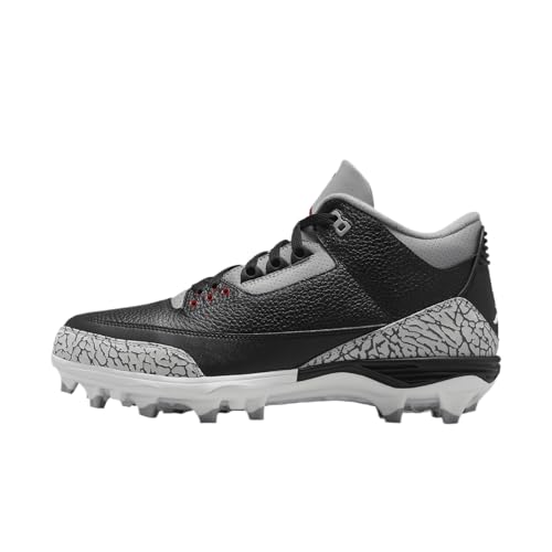 Jordan 3 Mid TD Men's Football Cleats (FZ8626-001, Black/Cement Grey/White/Fire Red) Size 11