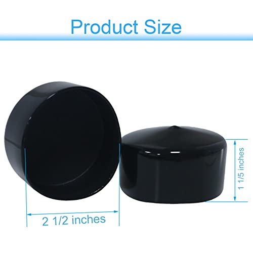 Image of Acocony 2 1 /2 Inch Rubber Cap (63.50 mm) Round Black Pack of 8 | 2.5 inch PVC Rubber End Caps Dustproof, Protective & Aesthetic Flexible Covers for Tubing, Pipes, Poles, Bolts & More