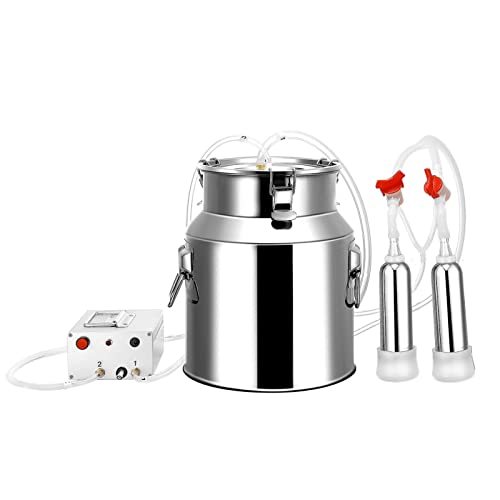 Kit de máquina de ordenhar elétrica de 14 L, de aço inoxidável, máquina de ordenhar de cabeça dupla,