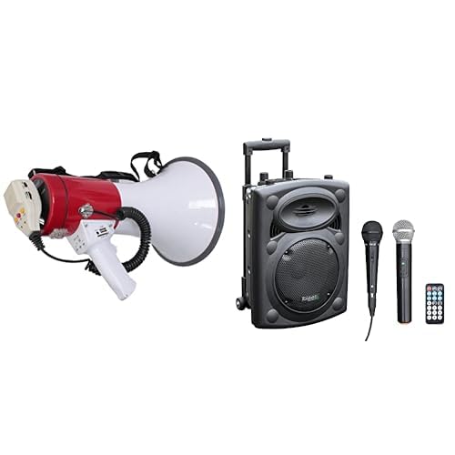 Mégaphone 50W rechargeable et sono portable 400W avec micros VHF et lecteur MP3 USB