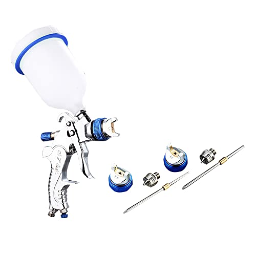 NUZAMAS Gravity Feed Air Spray Paint Gun 3 replaceable Nozzles, 1.4mm 1.7mm 2.0mm Stainless Nozzle 2x600ml Capacity Airbrush Painting Tool for Car Furniture Painting Hand Held Paint Sprayer