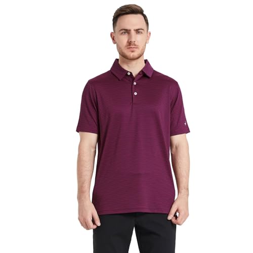 Image of Men's Golf Polo Shirts Short Sleeve Striped Performance Moisture Wicking Dry Fit Golf Shirts for Men