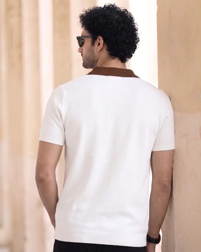 Image of AUSK Men's Zip Collar Polo Tshirt | Cotton Rich Material | Half Sleeves | Modern Knit Panel Work | Regular Fit