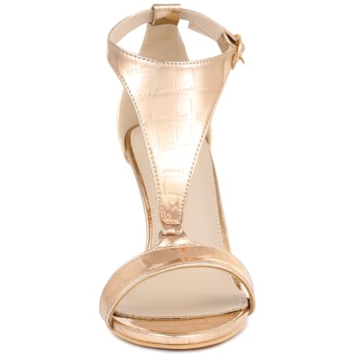 Allegra K Allegra K Women's T Strap Open Toe Stiletto Heel Rose Gold Sandals 10 M US