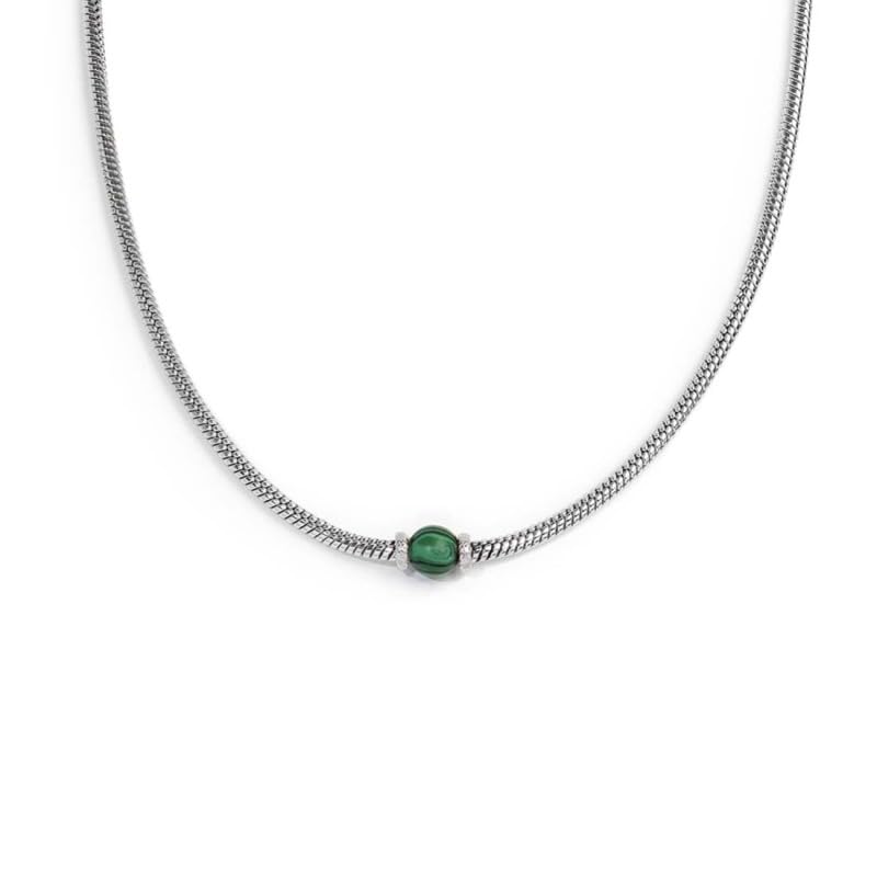 Collier homme 13CO0153-V Marlù chaîne serpent acier argenté avec pendentif boule verte NADIR