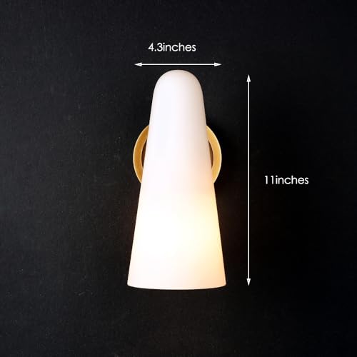 Image of Bianco Solid Brass Wall Sconce, Antique Finish with Milky White Frosted Glass Shade, Dimmable E26 Wall Lamp for Bedroom Living Room Bathroom Vanity, Handmade Vintage Lighting Fixture