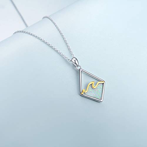 YAFEINI Sterling Silver Ocean Wave Necklace Created Opal Pendant Ocean Jewelry Beach Gifts for Women - Image 3